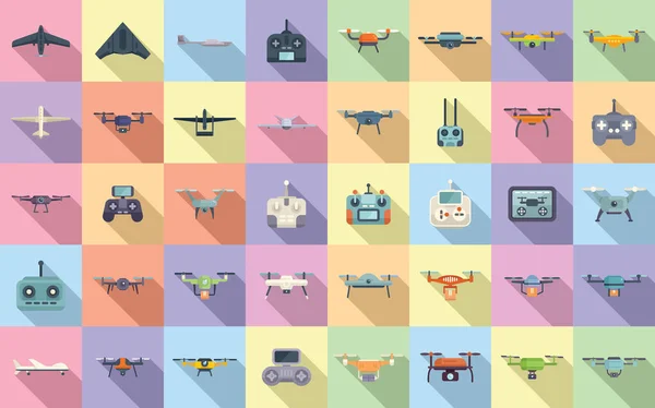 Drone Technology Icons Set Flat Vector Delivery Helicopter Survey — Stock Vector