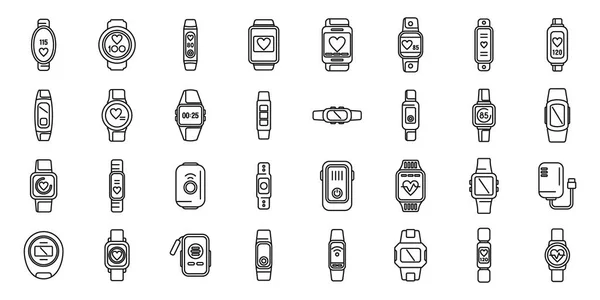 Wearable Tracker Symbole Setzen Umrissvektoren Fitnessarmband Armband Digital — Stockvektor