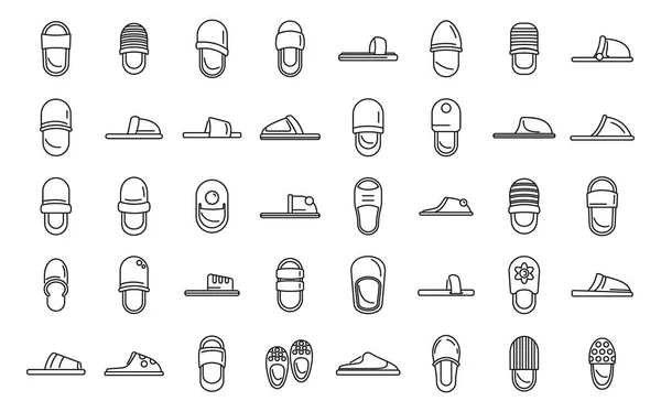 Home Slippers Icons Set Outline Vector Boot Accessory Clothing Comfort — Stock Vector