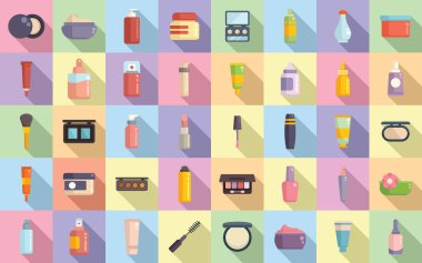 Kore kozmetik ikonları düz vektör belirledi. Aloe avokado. Biyo maske