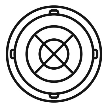 Kanalizasyon rögar ikonu ana hatları vektörü. Şehir yolu. Çukur levhası