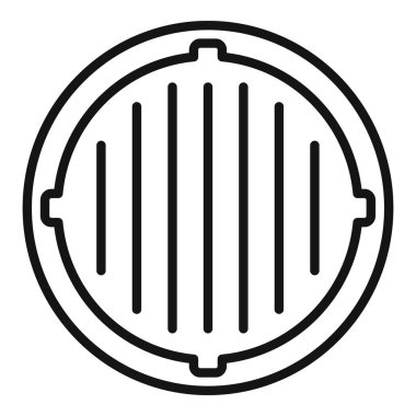 Çelik rögar ikonu ana hatları vektörü. Şehir yolu. Şehir oluğu