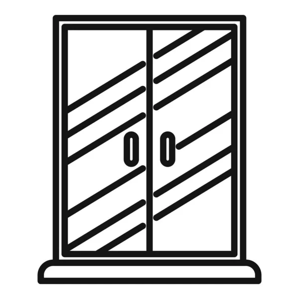 コンパクトキャビンアイコンアウトラインベクトル シャワーガラス ドアバスルーム — ストックベクタ