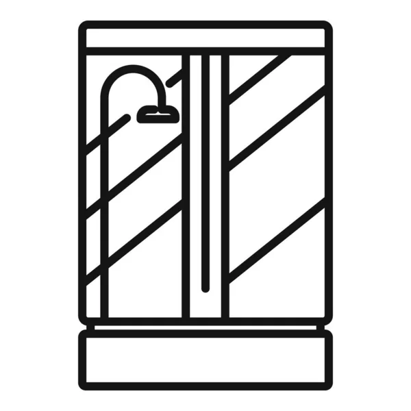 壁の洗面所のアイコンの輪郭ベクトル シャワー ストール ガラスの扉 — ストックベクタ