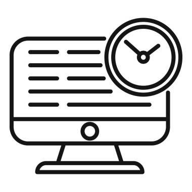 İnsanlar saat ikonu ana hatları vektörü üzerinde çalışıyorlar. Ofis zamanı. Ev çizelgesi