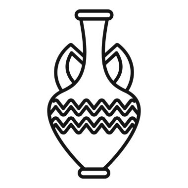 Antik amforo ikon ana hatları vektörü. Vazo çömleği. Eski gemi