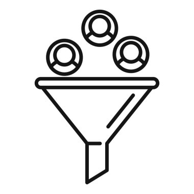 Seyirci huni ikon ana hatları vektörü. Hedef avcısı. Müşteri dijital