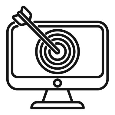 Çevrimiçi hedef simge ana hatları vektörü. Reklam grubu. Müşteri şirketi.