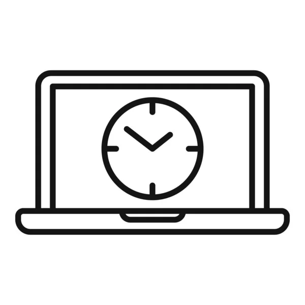 Laptop Trabalho Horas Ícone Contorno Vetor Hora Escritório Saldo Inicial — Vetor de Stock