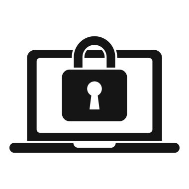 Kilitli dizüstü bilgisayar simgesi basit vektörü. Veri koruması. Bilgisayar güvenli