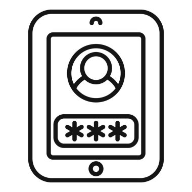 Tablet parola simgesi ana hat vektörü. Veri gizliliği. Kişisel kasa.