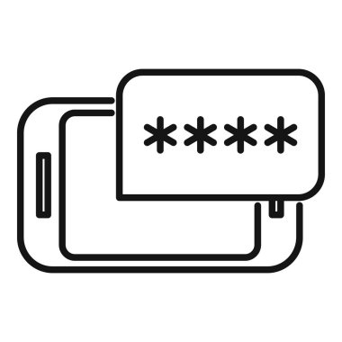 Akıllı telefon şifre simgesi ana hatları vektörü. Veri gizliliği. Kalkanı koru