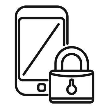 Kilitli akıllı telefon ikonu ana hatları vektörü. Veri gizliliği. Güvenlik politikası
