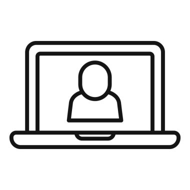 Laptop video arama simgesi ana hat vektörü. İletişim sayfası. Çevrimiçi bilgi