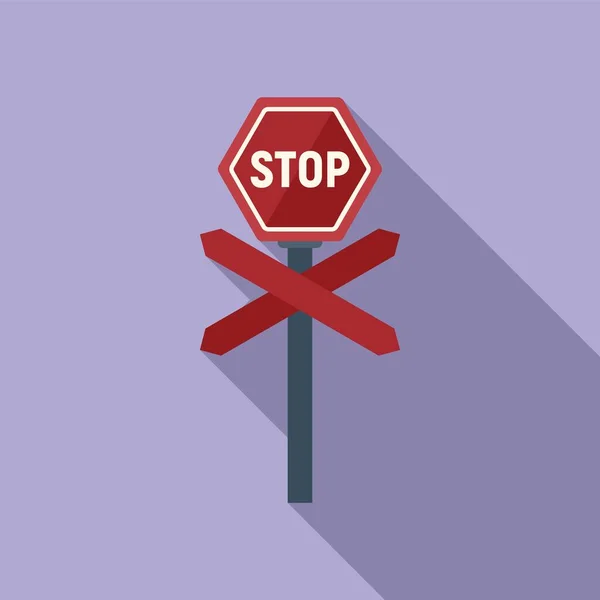 Stop Sign Icon Flat Vector Train Road Closed Traffic — Stock Vector
