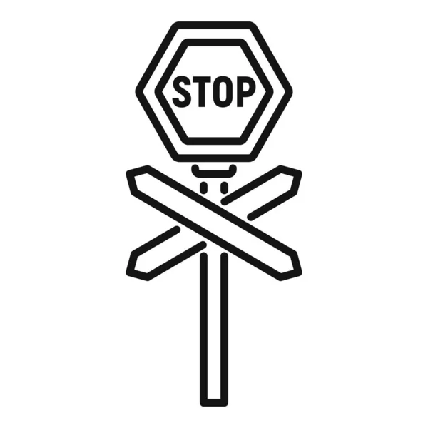 Stop Segno Icona Contorno Vettoriale Strada Dei Treni Traffico Chiuso — Vettoriale Stock