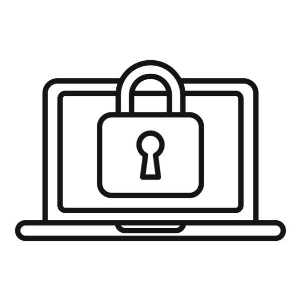 Zamknięty Ikona Laptopa Zarys Wektor Ochrona Danych Komputer Bezpieczny — Wektor stockowy