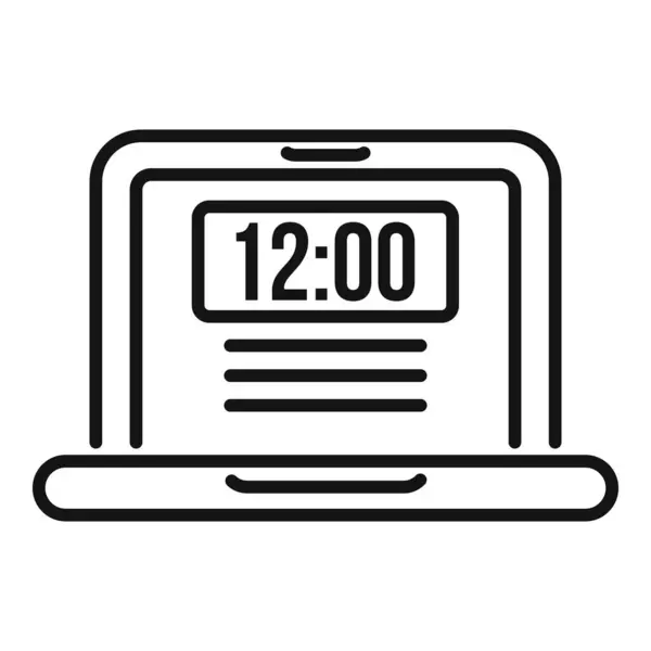 Dizüstü Bilgisayar Zaman Simgesi Ana Hatları Vektörü Saat Projesi Çalışma — Stok Vektör