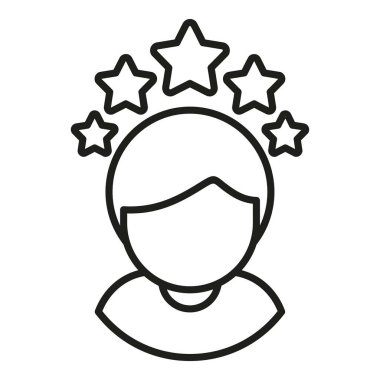 İstemci geribildirim simgesi ana hatlı vektörü. Müşteri yıldızı. Kullanıcı kalitesi