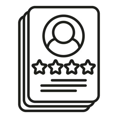 İstemci cv simgesi ana hatları vektörü. Yıldız araştırması. Hizmet oranı