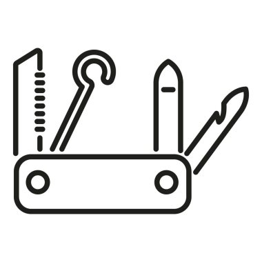 Cep çakısı ikonu ana hat vektörü. Ordu çoklu aracı. Metal malzeme.