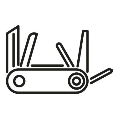 Çoklu araç simgesi dış hat vektörünü kullan. Ordu cebinde. Kamp malzemeleri.