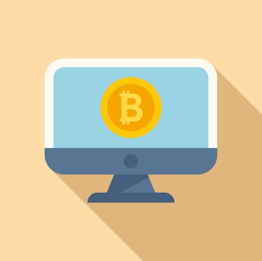 Dijital monitör ikonu düz vektörü. Para bitcoin. Pazarlama yatırımı