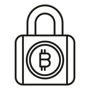 Kripto asma kilit simgesi ana hat vektörü. Bitcoin parası. Dijital finans
