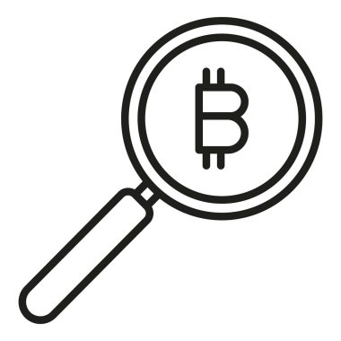 Bitcoin büyütücü ikon ana hatları vektörü. Şifreli para. Pazarlama eğitimi