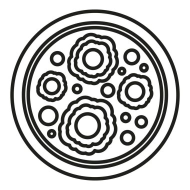 İlaç petri kabı ikonu ana hatları vektörü. Sağlık hücresi. Virüs mikro