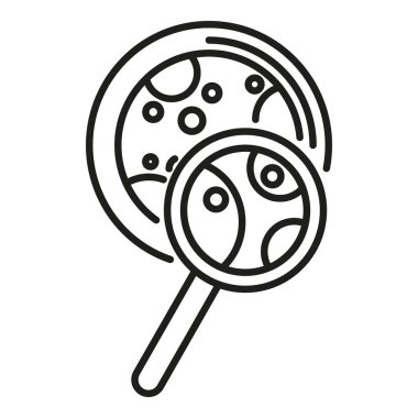 Tıbbi deney ikonu ana hat vektörü. Hücre yemeği. İlaç virüsü