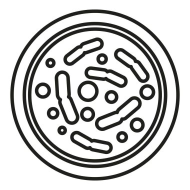 Laboratuvar petri kabı ikonu ana hatları vektörü. Sağlık hücresi. Bilim deneyi
