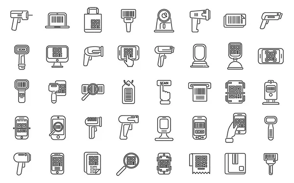 Code Scanning Icons Set Outline Vector Barcode Scanner Mobile — Stock Vector