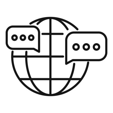 Küresel etkileşim simgesi ana hatları vektörü. Servis ekibi. Çevrimiçi bilgisayar