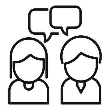 İnsanlar ikon ana hatları vektörü ile etkileşim halindeler. Dijital sosyal. Takım çalışması mobil