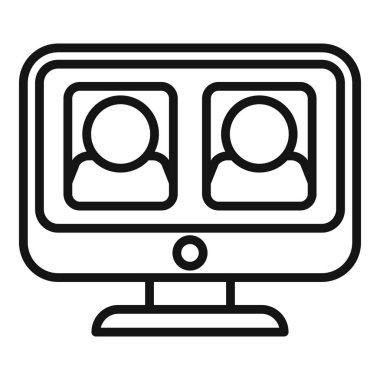 Bilgisayar takım çalışması ikonu ana hatları vektörü. Servis ekibi. Dijital cep telefonu