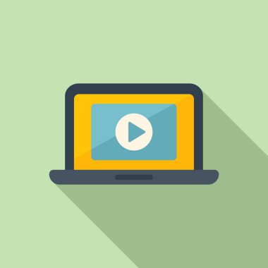 Dizüstü bilgisayar filmi ikon düz vektörünü düzenler. Video filmi. Hareket klipsi