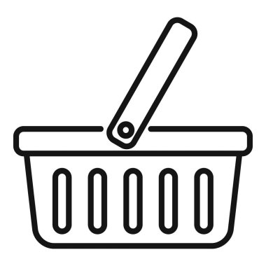 Alışveriş sepeti ikonu ana hatları vektörü. Pencere arayüzü. Ekran dijital