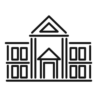 Okul ikonu ana hatları vektörü. Kampüs eğitimi. Şehir hayatı