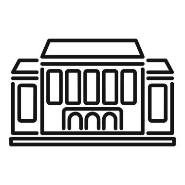 Okul binası ikonu ana hatları vektörü. Kampüs üniversitesi. Şehir parkı