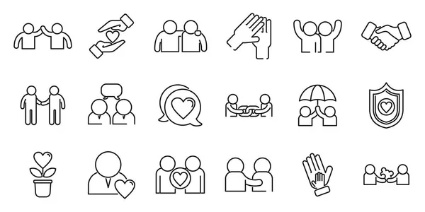 Trust Relationship Icons Set Outline Vector Fun Friend Solidarity Trust — Stock Vector