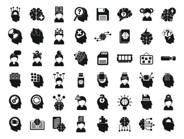 Hafıza simgeleri basit bir vektör ayarlar. Beyin Alzheimer 'ı. Bakım bozukluğu