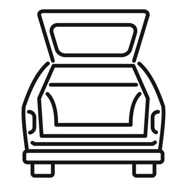 Aile arabasının bagaj ikonu ana hat vektörü. Araç açık. Seyahat çantası.