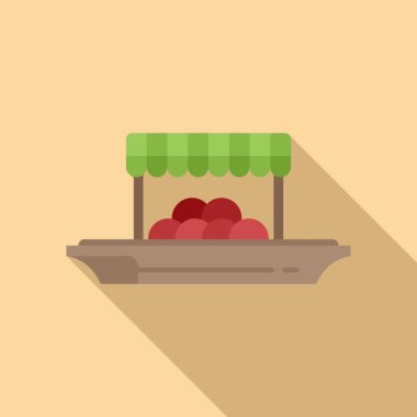 Yüzen pazar simgesi düz vektör. Nehir teknesi. Tayland yemeği.