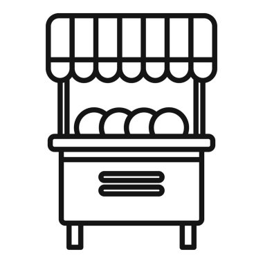 Yerel pazar ikonu ana hatları vektörü. Meyve yemeği. Kanal Satıcısı