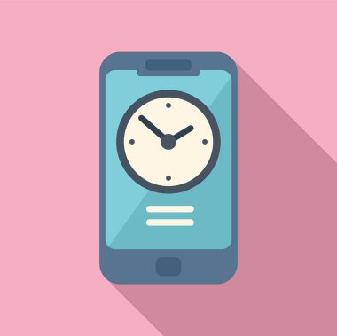 Akıllı telefon saat simgesi düz vektör. Cep telefonu kullanıyor. Uygulama akıllı