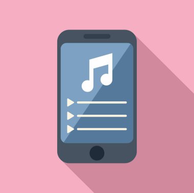 Telefon müziği çalma listesi simgesi düz vektör. Mobil akıllı telefon. Akıllı uygulama