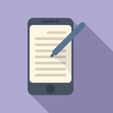 Akıllı telefon not defteri simgesi düz vektör. Çevrimiçi akıllı. Cep telefonu kullanarak
