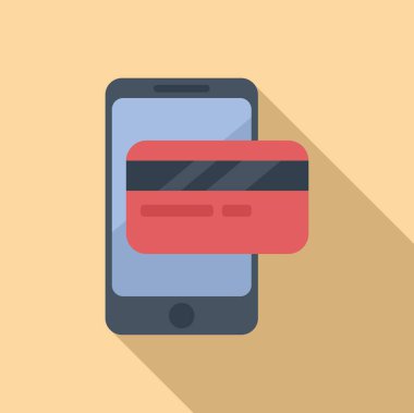 Telefon çevrimiçi kredi kartı simgesi düz vektör. Mobil zeka. Tıklama gönder