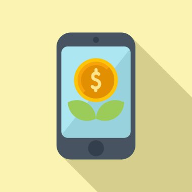 Telefon çevrimiçi kredi ikonu düz vektör. Ev kirası. Emlak satışı